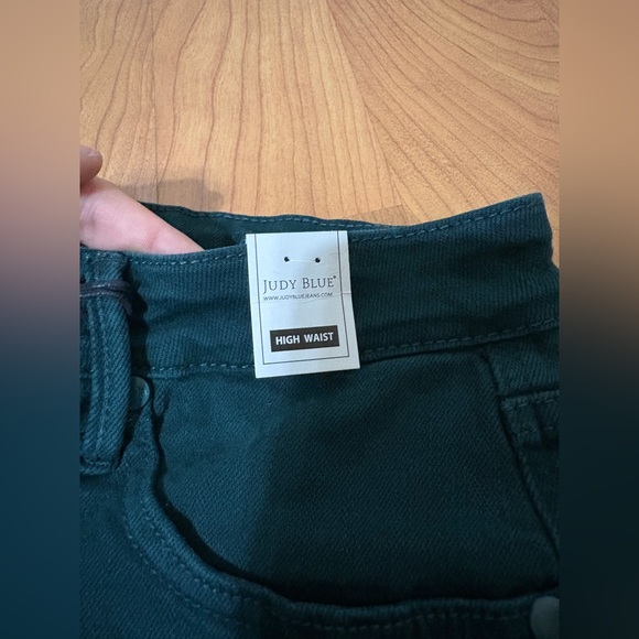 Judy Blue Tummy Control Wide Leg Jeans Size 11 Teal Green High-Waisted Cropped - Picture 6 of 16